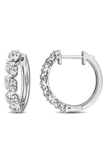 Delmar Diamond Oval Link Hoop Earrings In Silver