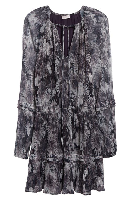 Shop Ramy Brook Twilight Aaliyah Metallic Long Sleeve Chiffon Minidress In Dove Grey Floral