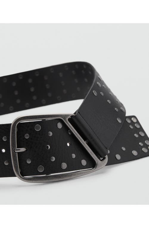 Shop Mango Stud Leather Belt In Black