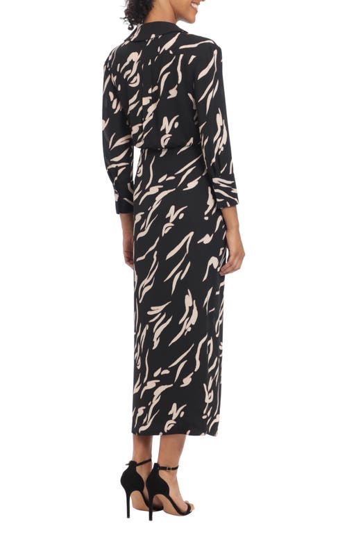 Shop Donna Morgan For Maggy Long Sleeve Chiffon Wrap Shirtdress In Black/blush