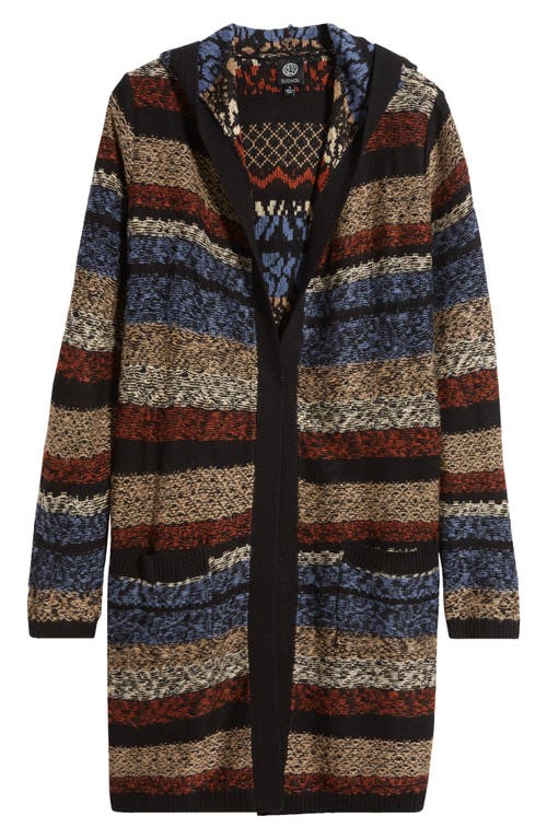 Shop Bobeau Jacquard Stripe Longline Hooded Cardigan In Blue Mix