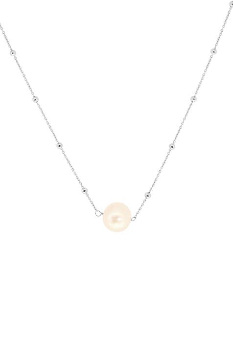 Sterling Silver 3–11mm Peach Freshwater Pearl Station Chain Necklace
