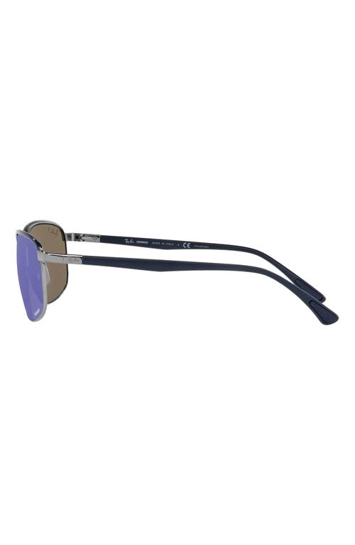 Ray Ban Polarized Gray Mirrored Blue Rectangular Unisex Sunglasses Rb3671ch 92044l 60 In Blue Gunmetal/polar Greyblue