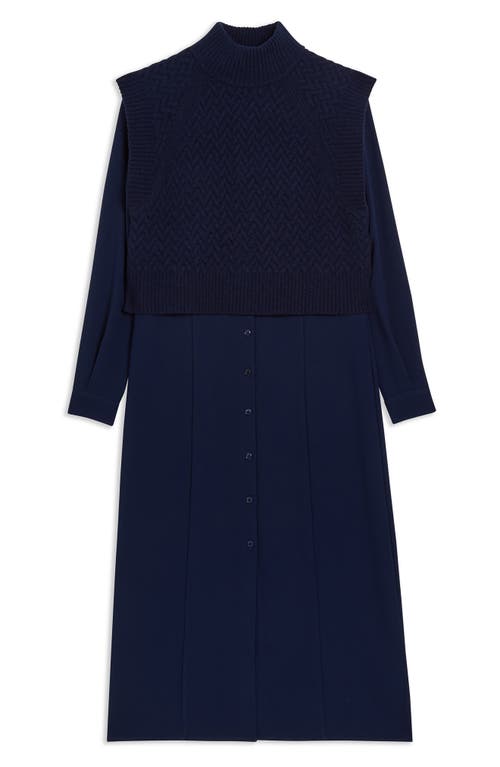 Ted Baker Elsiiey Layered Look Long Sleeve Shirtdress In Navy