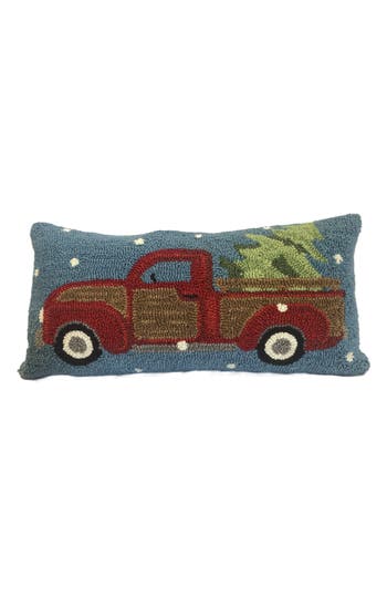 R16 Home Vintage Holiday Truck Indoor/outdoor Throw Pillow In Denim Multi