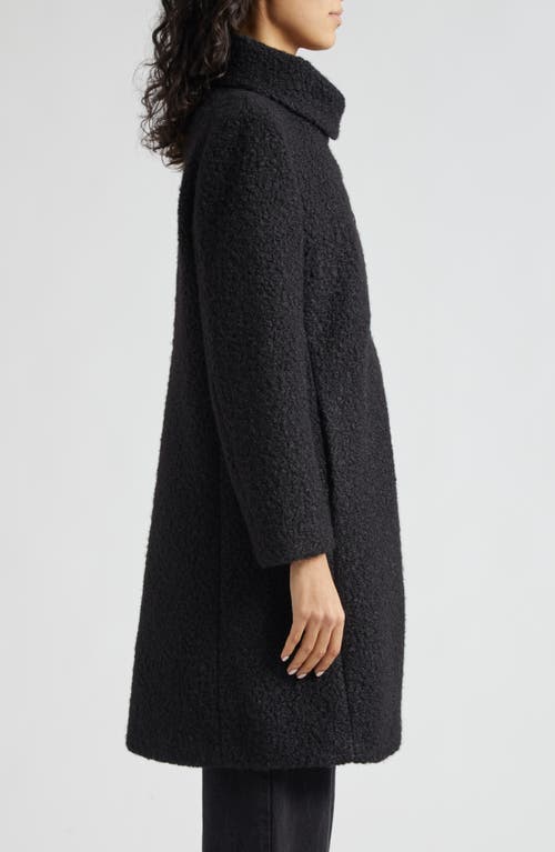 Shop Emporio Armani Asymmetric Bouclé Coat In Solid Black