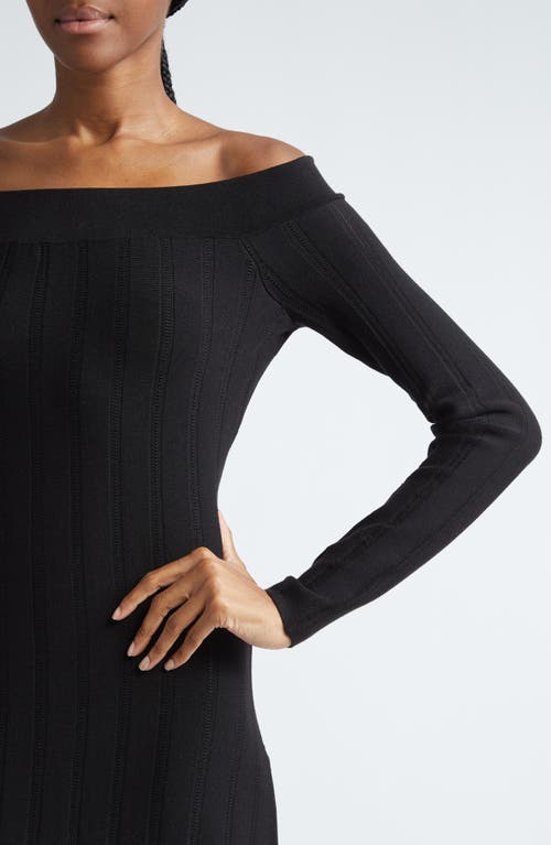 Shop Lela Rose Pointelle Off The Shoulder Long Sleeve Sweater Dress In Black