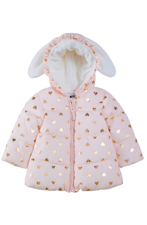 Shop Rokka&rolla Baby Soft Fleece Lined Bunny Puffer Jacket In Pink Frost/heart Foil Print