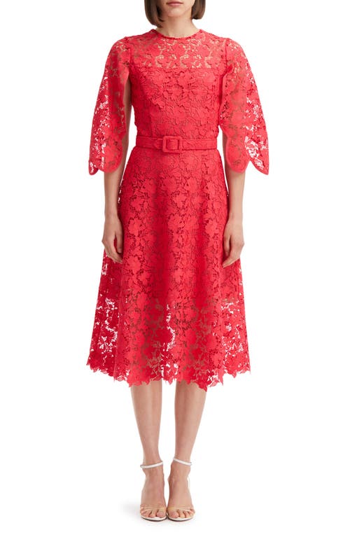 Oscar de la Renta Scallop Detail Gardenia Guipure Lace Cockail Dress Cerise at Nordstrom,