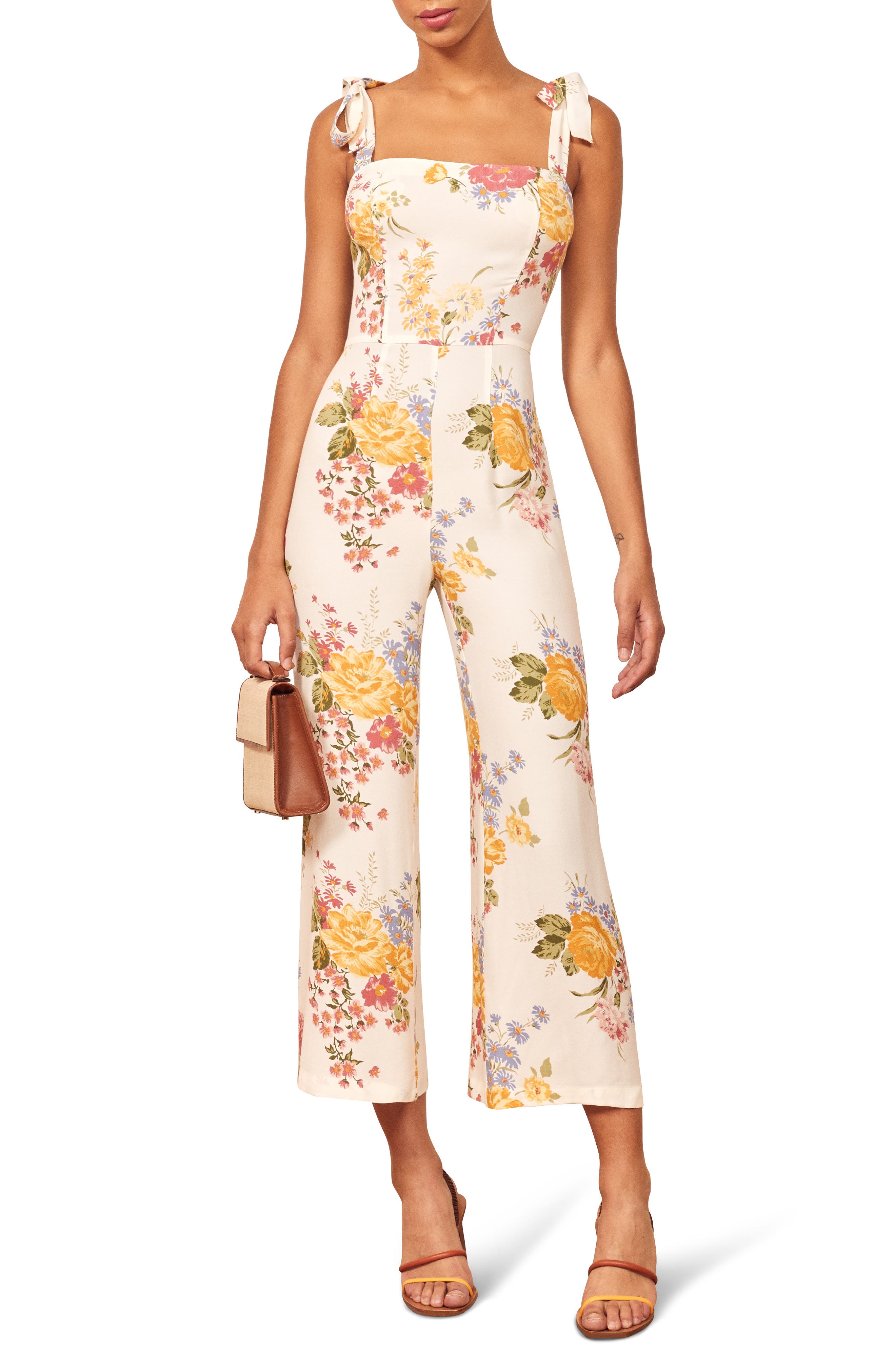 Reformation Fay Sleeveless Tie Shoulder Jumpsuit, White