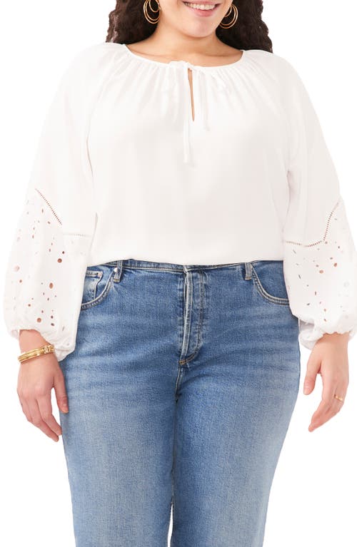 Vince Camuto Eyelet Accent Split Neck Top Ultra White at Nordstrom,