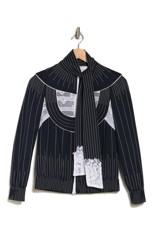 Shop Valentino Tie Neck Jacket In Abisso/bianco