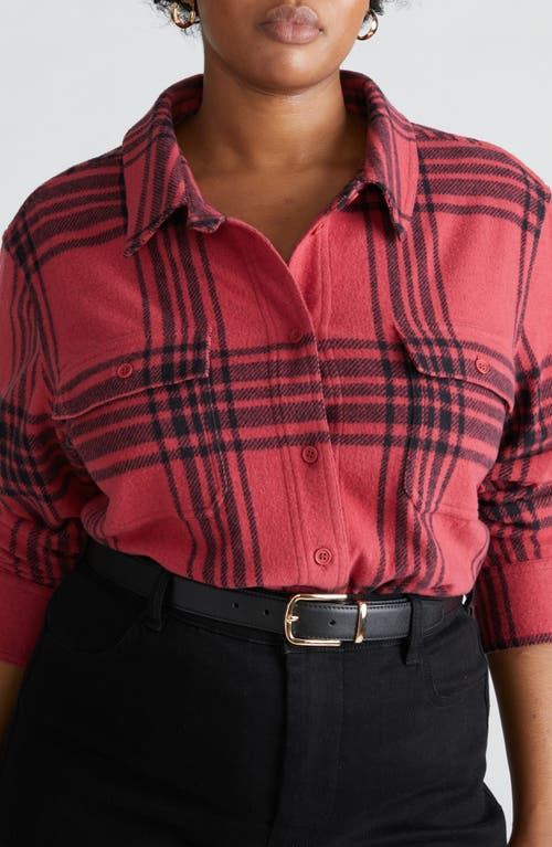 Shop Universal Standard Maine Flannel Button-up Shirt (regular & Plus) <br /> In Crimson/black Check