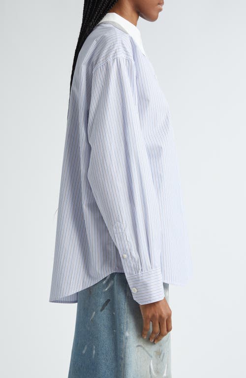 Acne Studios Logo-embroidered Striped Button-up Shirt In Dusty Blue/cold Brown