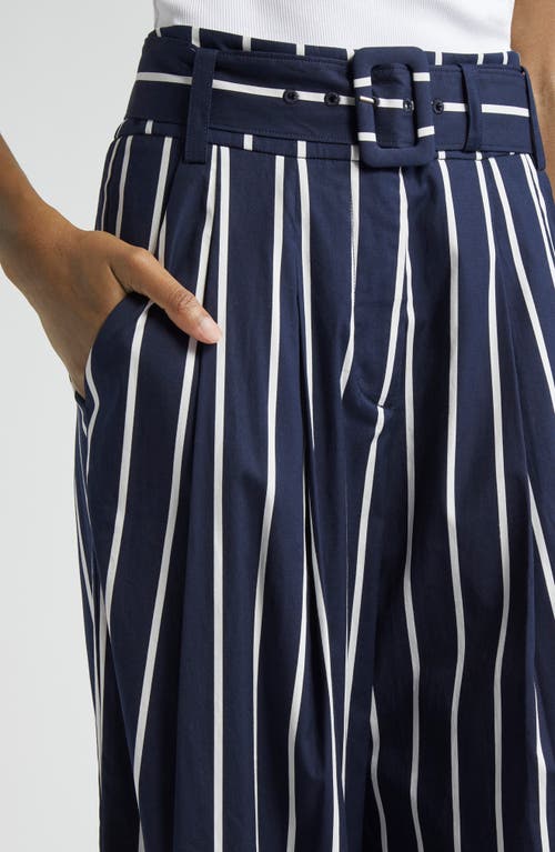 Shop Veronica Beard Maliyah Stripe Belted Wide Leg Pants In Navy/white