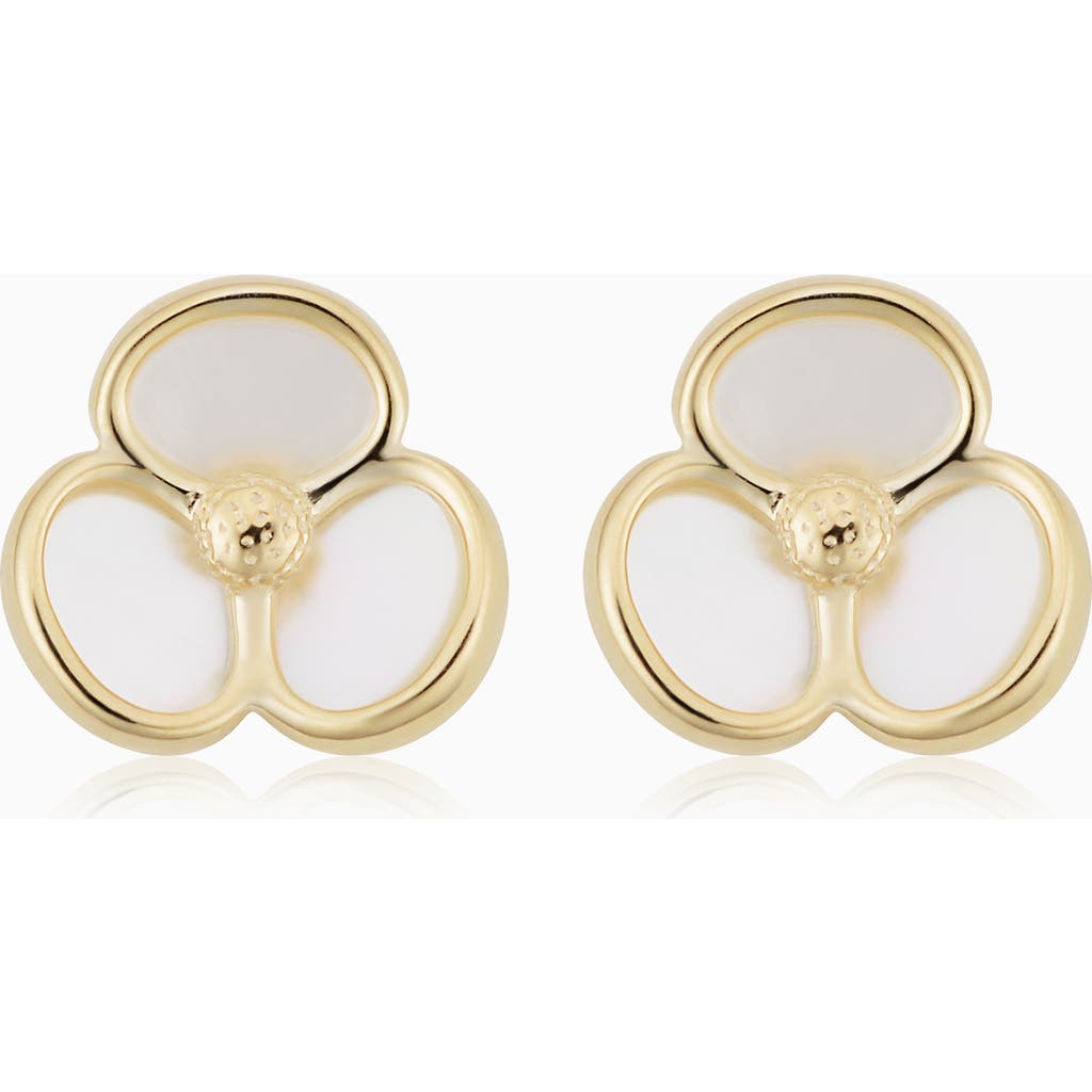 Oradina Women's 14k Yellow Solid Gold Petals Of Pearl Studs In Yellow Gold