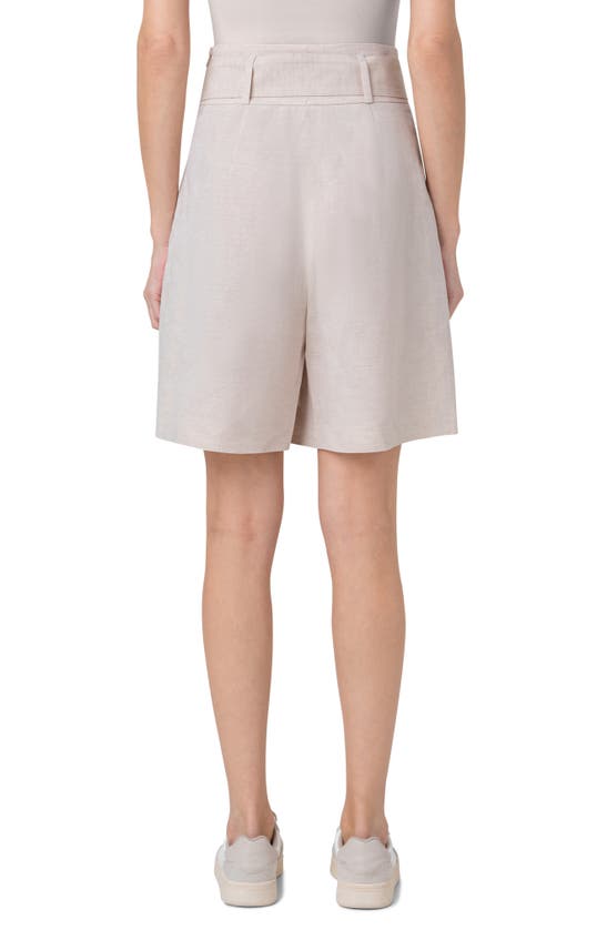 Akris Punto Fiorellina Pleated D-ring Belted Bermuda Linen Shorts In Beige