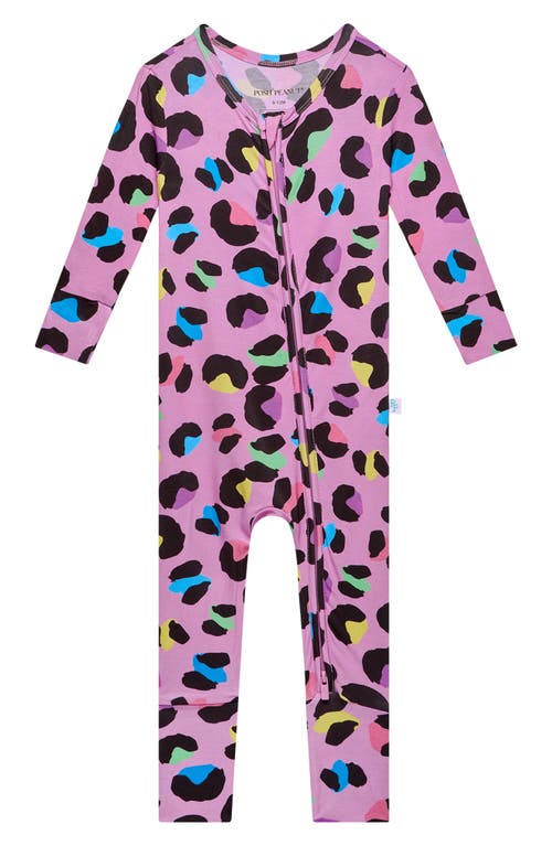 Posh Peanut Electric Leopard Fitted Convertible Footie Pajamas Open Purple at Nordstrom,