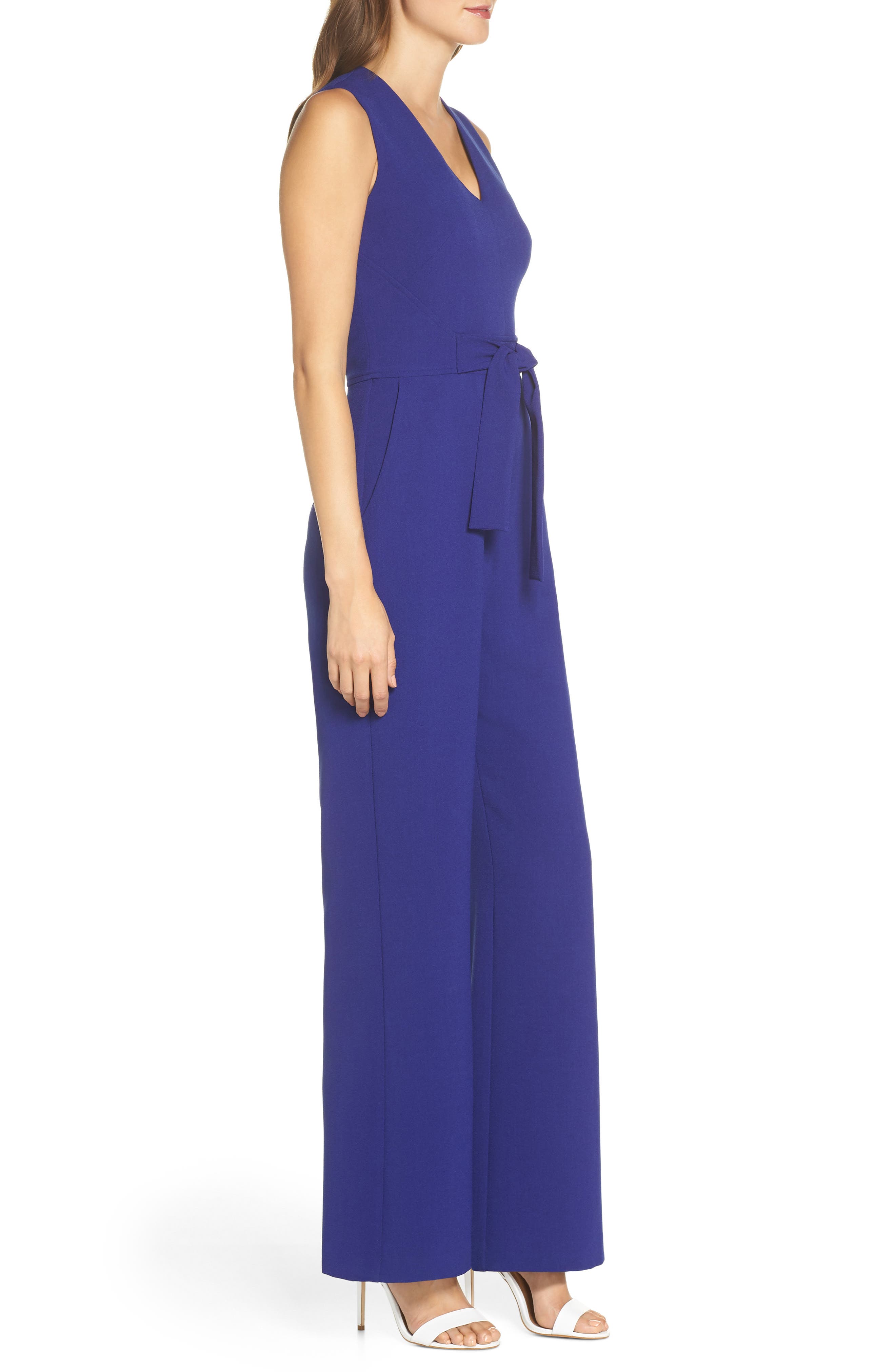 vince camuto tie waist crepe jumpsuit