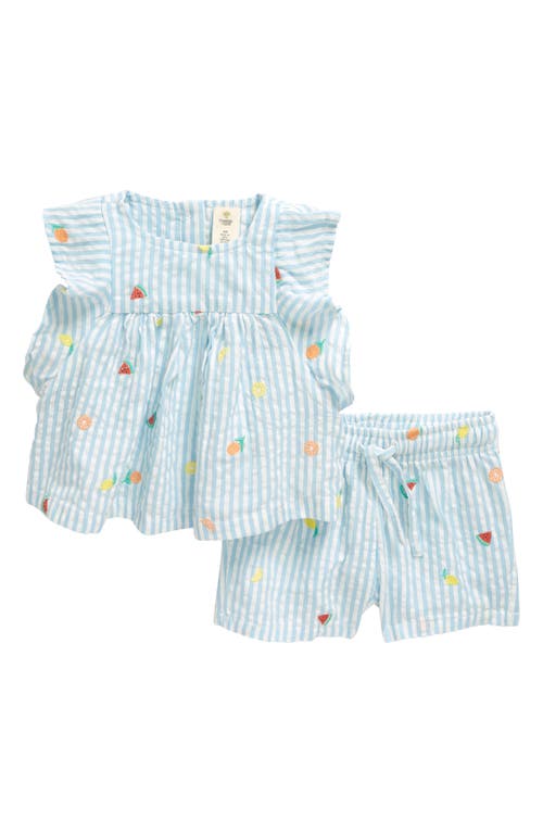 Tucker + Tate Babies'  Ruffle Cotton Sleeveless Top & Shorts Set In Blue Falls Ditsy Fruit