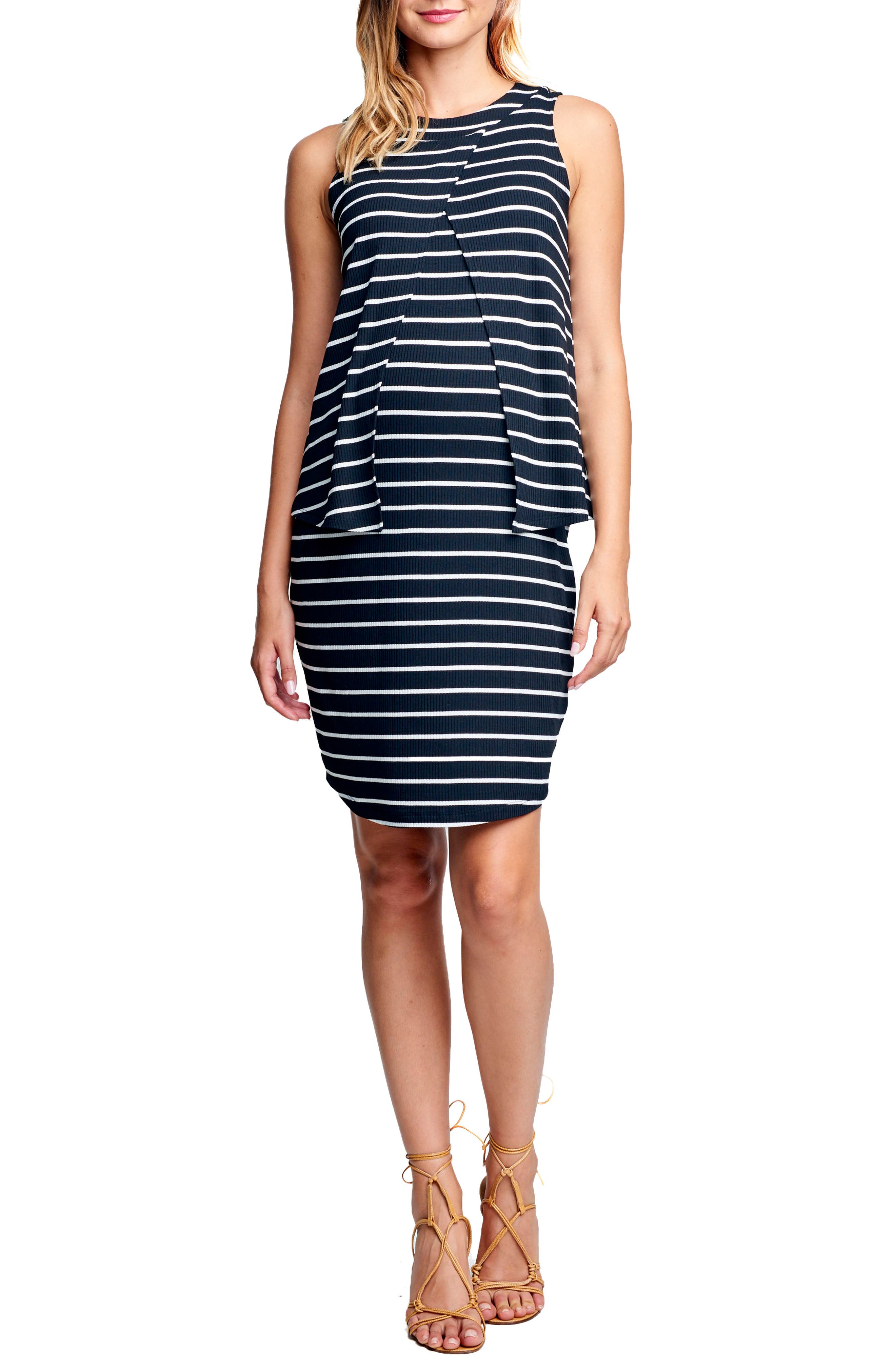 Maternal America Sleeveless Front Drape A-Line Maternity Dress, Black