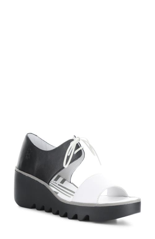 Shop Fly London Bilu Platform Wedge Sandal In White/black Mous