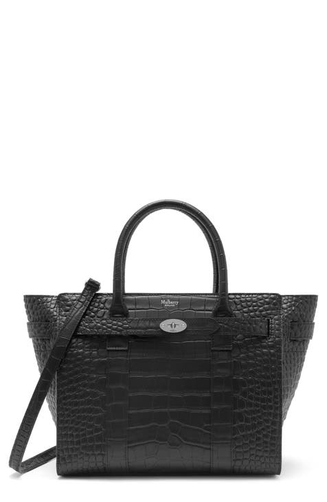 Small Bayswater Croc Embossed Calfskin Leather Satchel