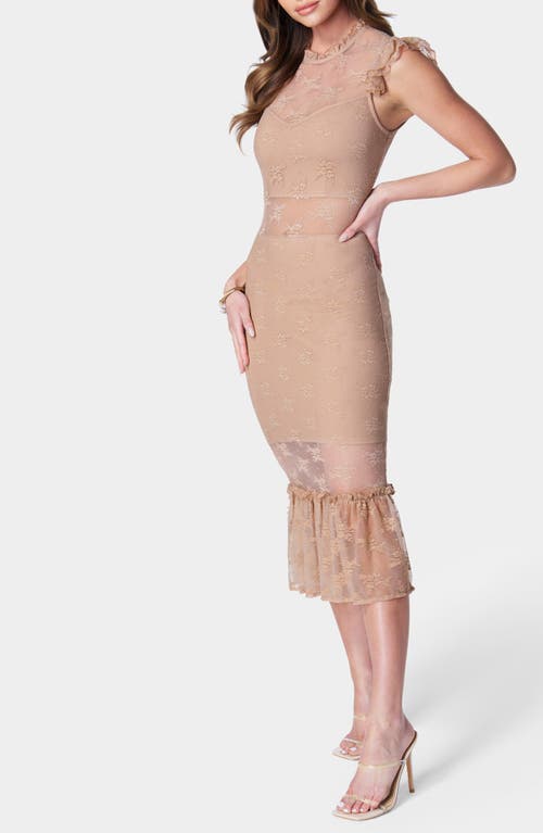 Shop Bebe Illusion Lace Midi Dress In Beige