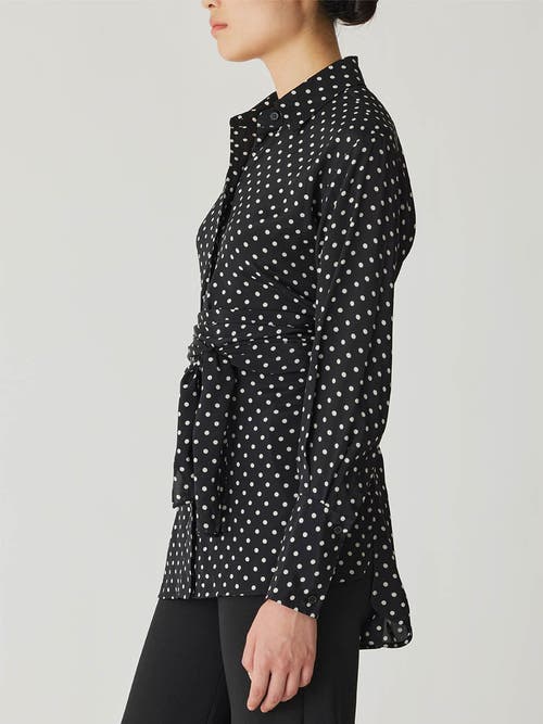 Rebecca Taylor Polka Dot Silky Wrap Shirt In Black Dot Combo