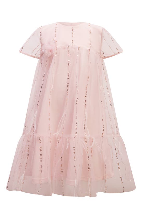 Shop Bardot Junior Kids' Emarie Sequin Faux Feather Party Dress In Powder Pink