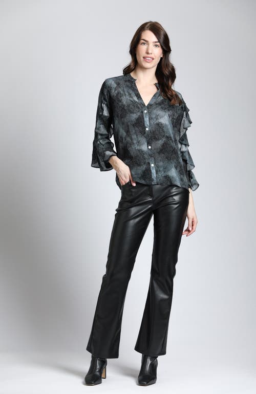 Apny Mixed Print Ruffle Sleeve Button-up Shirt In Black Multi