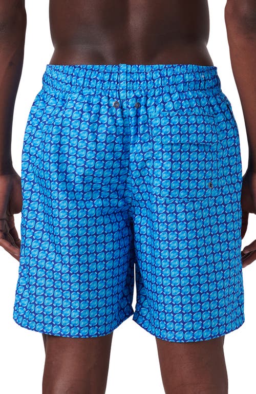 Shop Bugatchi Cosmo Print Swim Trunks In Classic Blue