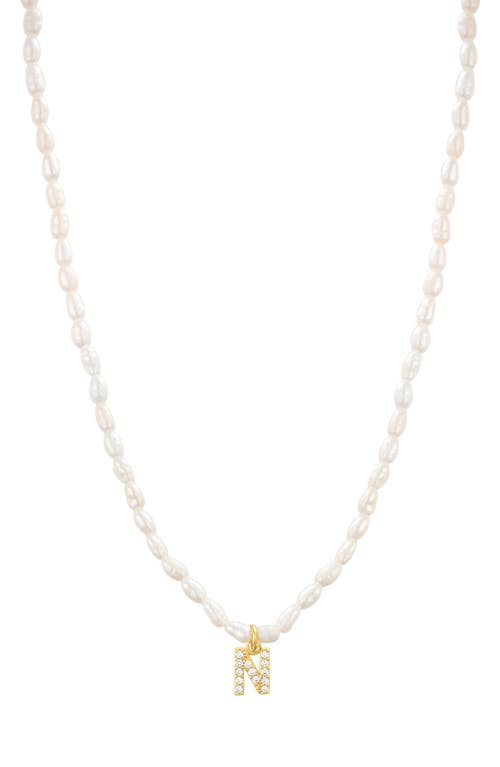 Initial Freshwater Pearl Beaded Necklace in White - N