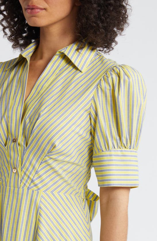 Shop Tahari Asl Directional Stripe Puff Sleeve Shirtdress In Lemonade Blue