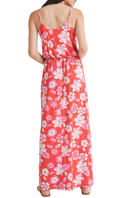 Shop Lush Floral Knit Maxi Sundress In Red Fuschia