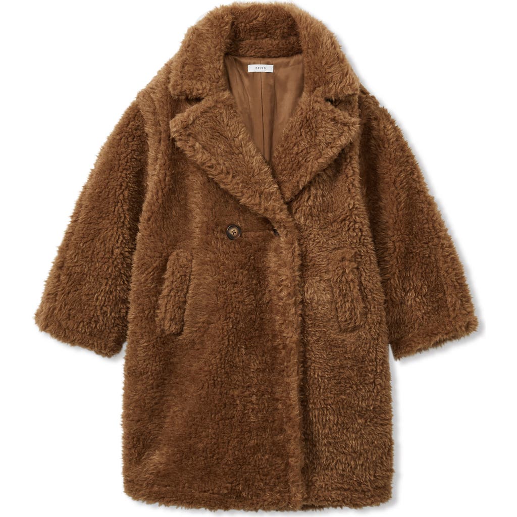 Reiss Kids' Darla Faux Fur Coat in Brown