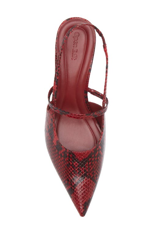 Shop Open Edit Sophia Pointed Toe Slingback Pump In Red Dahlia Snake