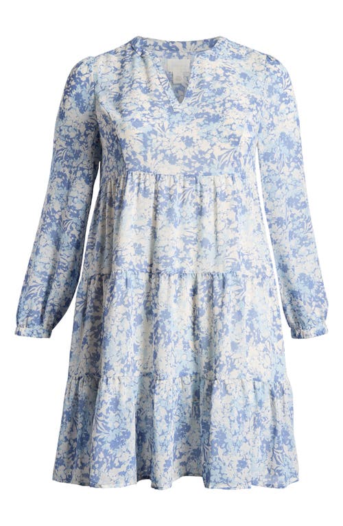 Shop Caslonr Caslon(r) Print Long Sleeve Tiered Dress In Blue Colony Shadow Floral