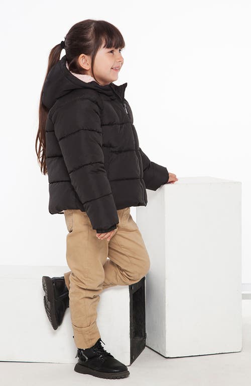 Rokka&rolla Kids' Heavyweight Puffer Jacket Fleece Lined Bubble Coat In Rich Black