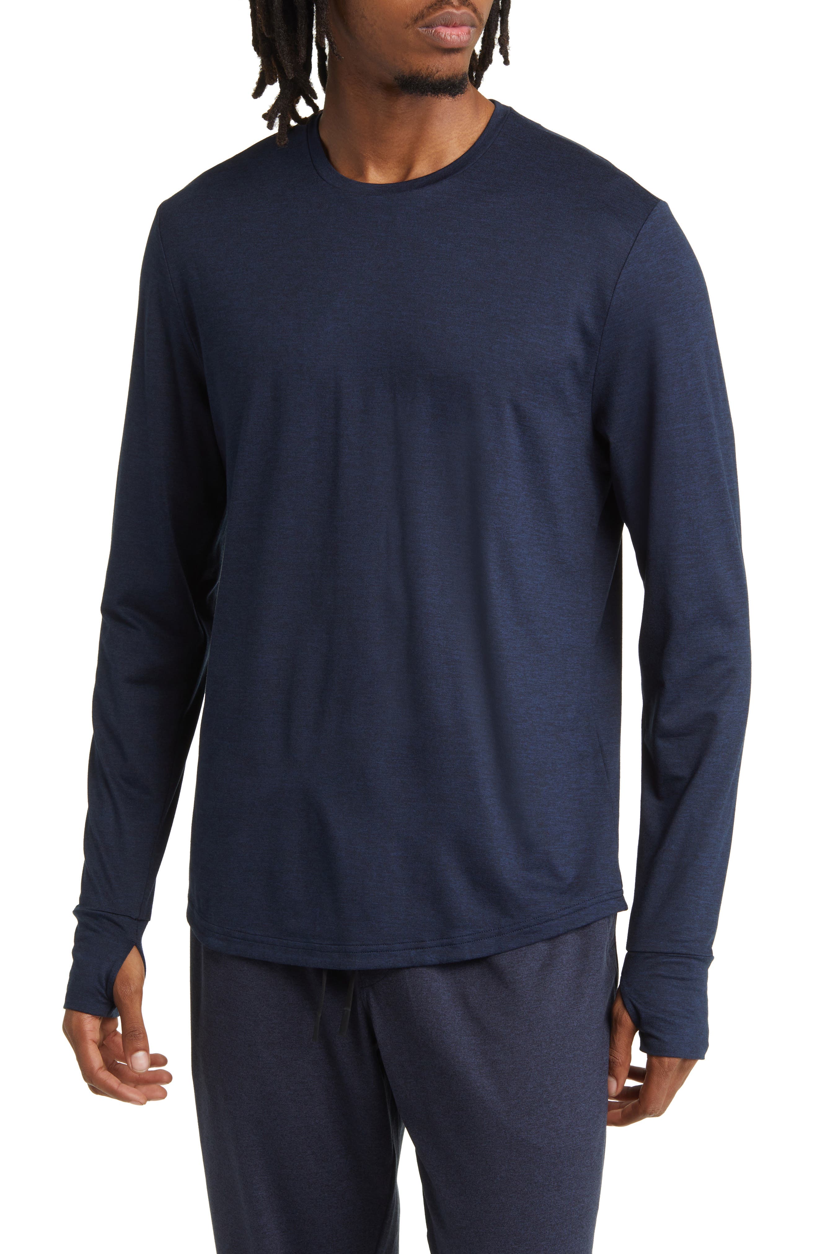 zella Restore Soft Performance Long Sleeve T-Shirt in Navy Eclipse