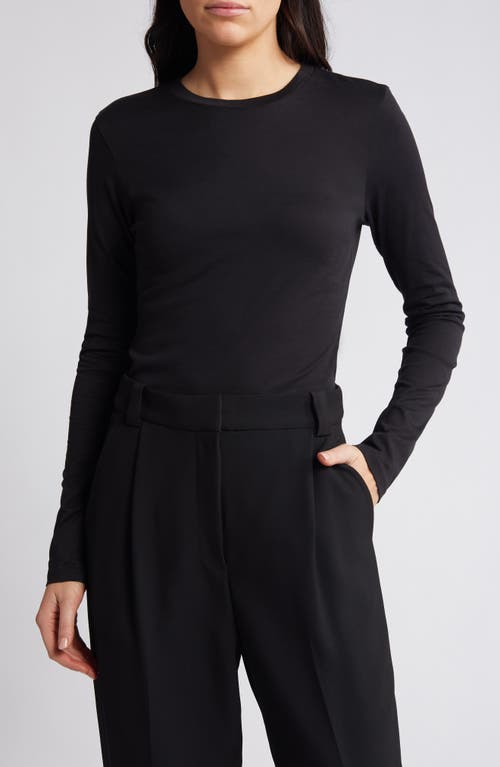 Theory Tiny Organic Pima Cotton Long Sleeve T-Shirt in Black at Nordstrom, Size Petite