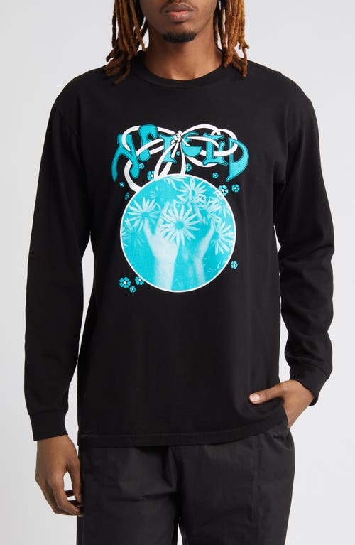 Petals Long Sleeve Cotton Graphic T-Shirt in Black