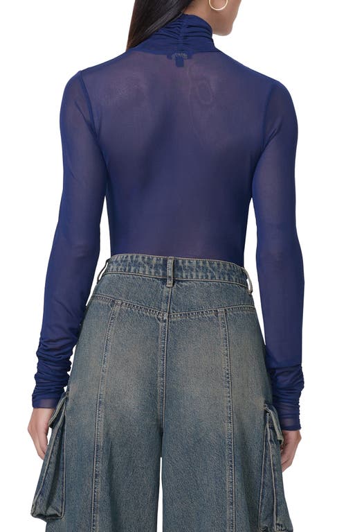 Afrm Martine Mesh Turtleneck Top In Bright Navy
