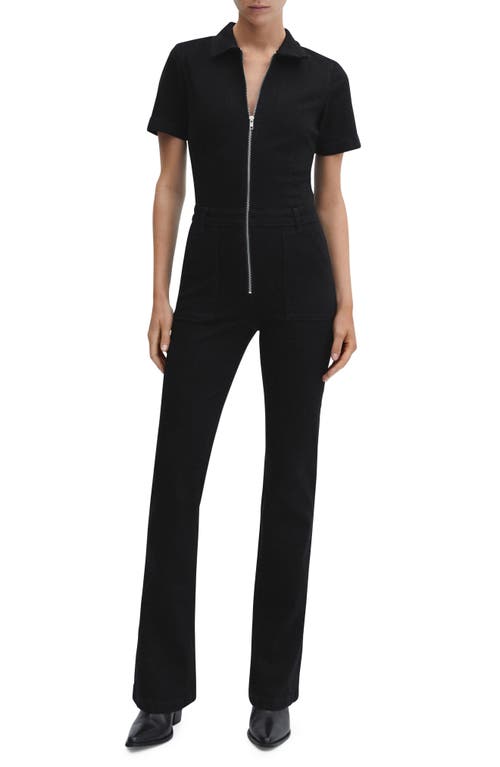 MANGO Short Sleeve Denim Jumpsuit in Black Denim at Nordstrom, Size Medium