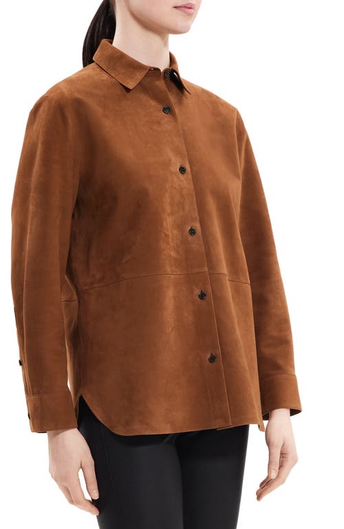 Theory Women's Leather Long-sleeve Shirt In Teak