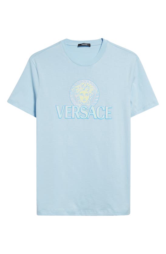 Shop Versace Medusa Cotton Graphic T-shirt In 2vf50 Pastel Blue Stampa