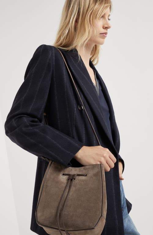 Shop Brunello Cucinelli Suede Bucket Bag With Monili In Bark