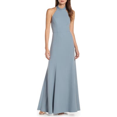 Jenny Yoo Petra Halter Crepe Evening Dress, Blue