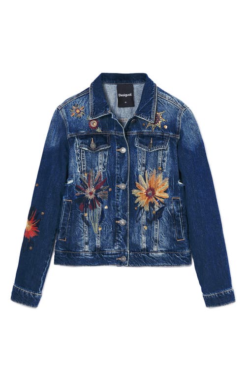 Desigual Floral Trucker Denim Jacket In Blue