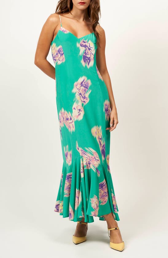 Shop Equipment Adina Floral Print Sleeveless Silk Midi Dress In Emerald Multi